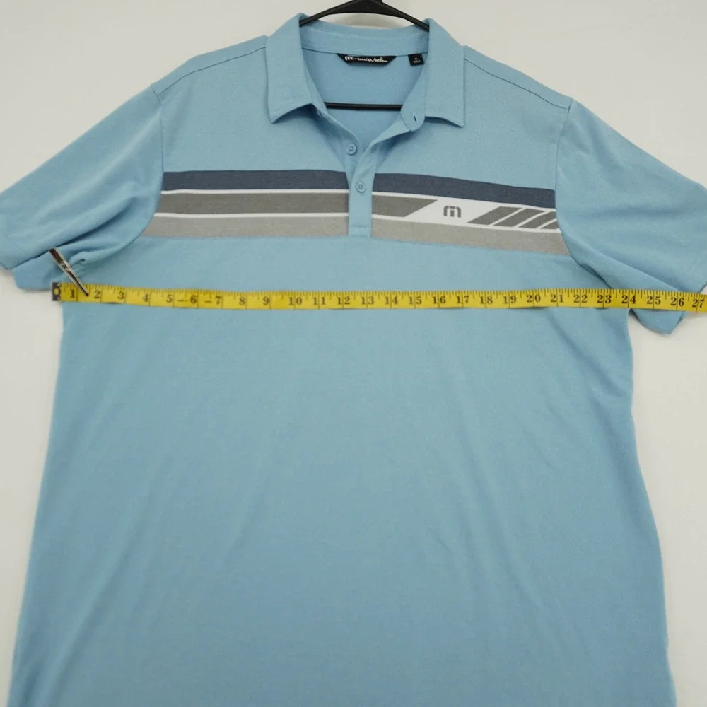 TravisMathew‎ Mens XL Light Blue Striped Performance Golf Polo Shirt RN 123280